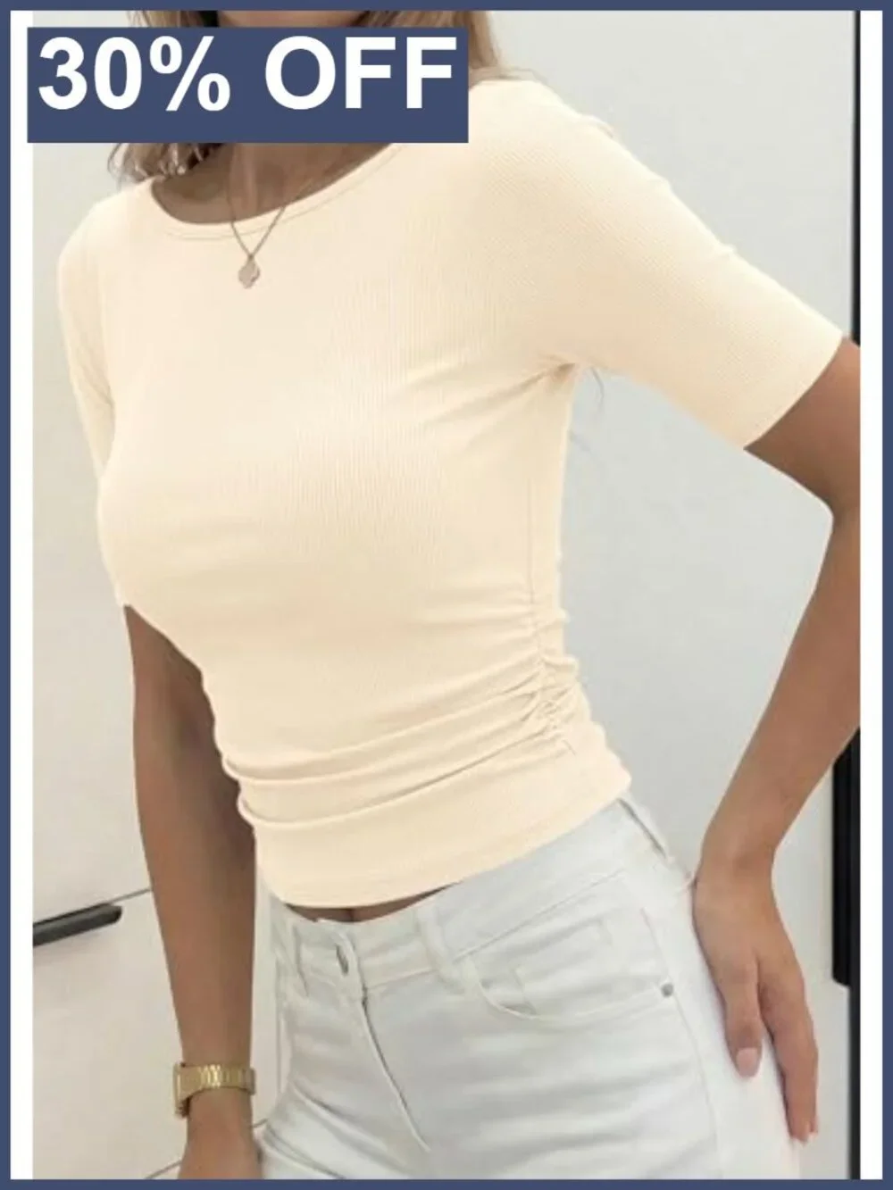 Womens Ribbed Knit Boat Neck Ruched Short Sleeve Slim Fit Crop Top_2